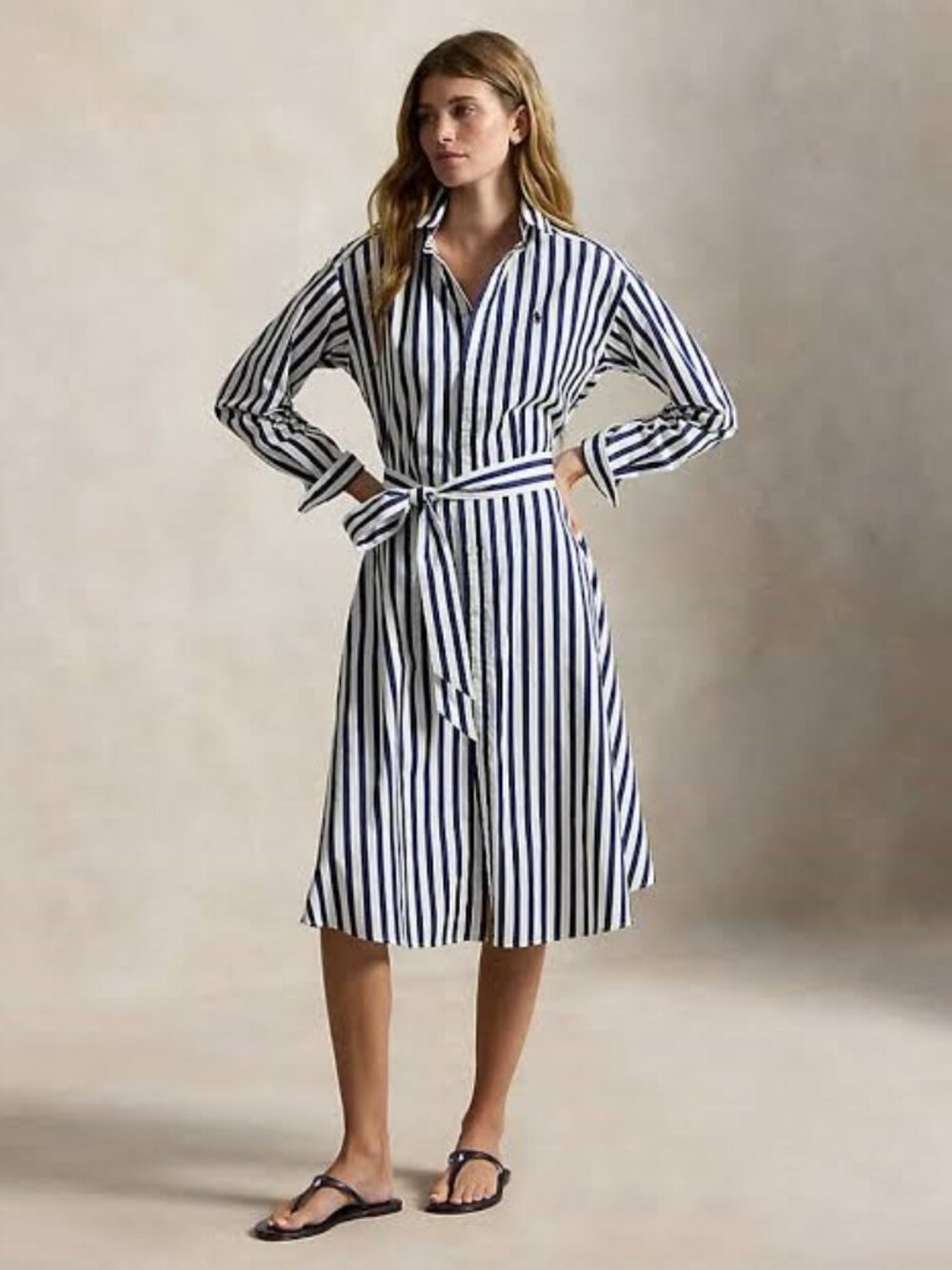 Belted Wide-Stripe Cotton Shirtdress Save your Wishlist Polo Ralph Lauren Size 4
